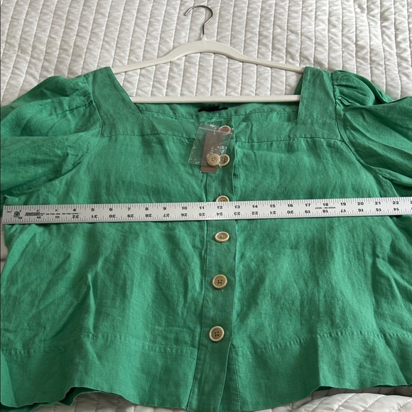 J. Crew 2X 100% Linen Square Neck Puffy Sleeves Kelly Green Blouse lightweight - Picture 2 of 16
